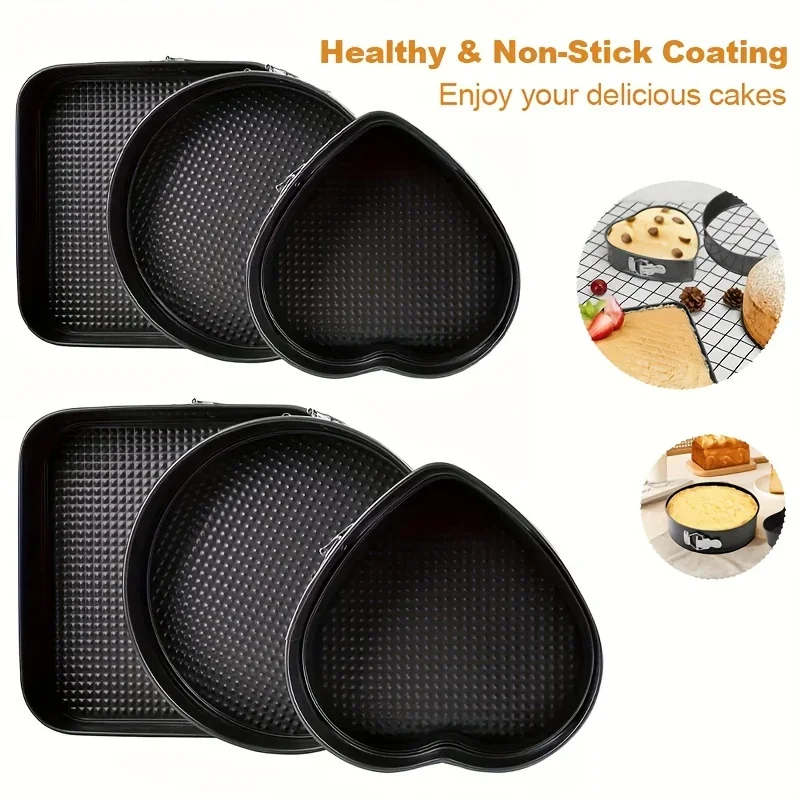 6pcs Round Heart Square Springform Cake Pan Non-Stick Removable Bottom Cake Mold  Easy To Clean for Home Use on Valentine's Day