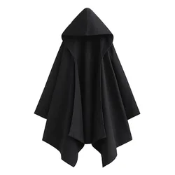 2023 Autumn New Capes Women Fashion Faux Wool Hooded Cloak Japanese Hoodies Loose Poncho Coat Ladies Dark Shawl Wraps Tops