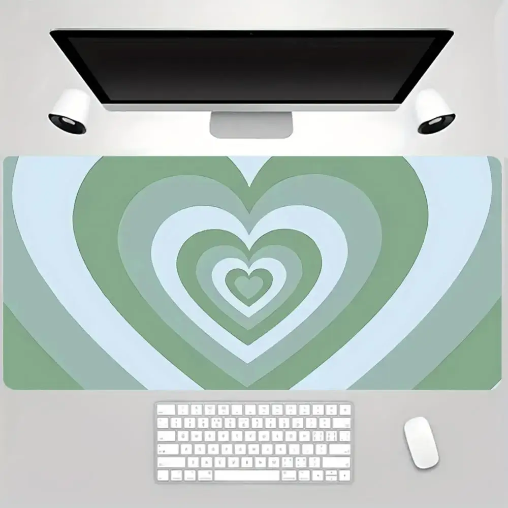Gradient Heart Large Gaming Mouse Pad Non-Slip Rubber Stitched Edge Extended Desk Mat for Home Office