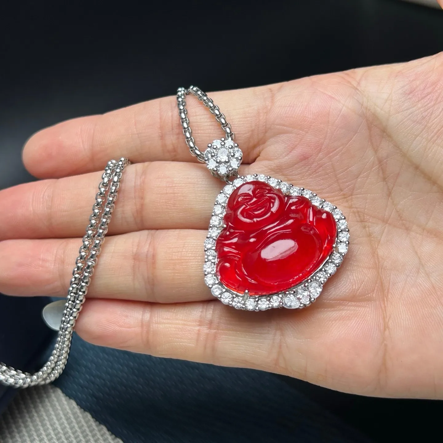 AAA Real Natural Ice Jade Jadeite Red Buddha Amulet Pendant&Necklaces