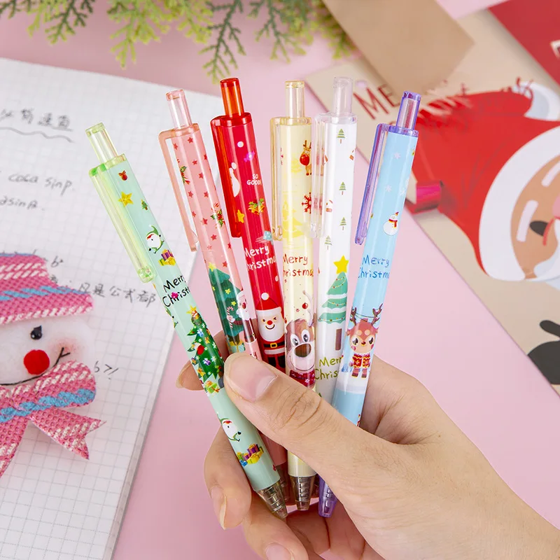 Kawaii Natal Gel Canetas para Crianças, Desenhos Animados Bonitos, Papai Noel, Árvore, Boneco de Neve, Alce, Press Pen, Escola Preta, Papelaria