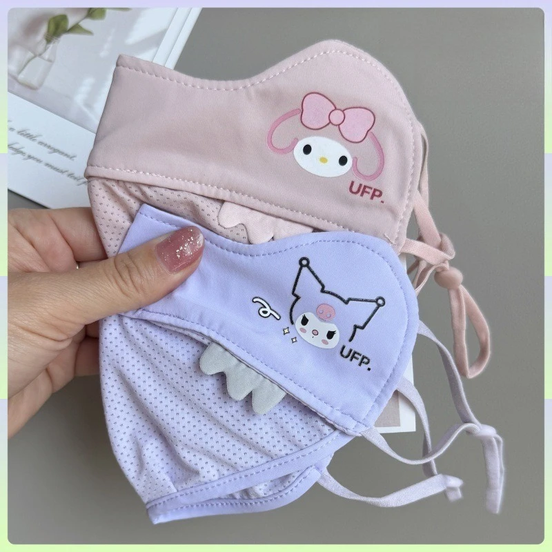 Miniso 어린이용 자외선 차단제 마스크 여름 얼음 실크 얇은 통기성 3 ~ 12 소녀용 귀여운 마스크 자외선 방지 세탁 가능