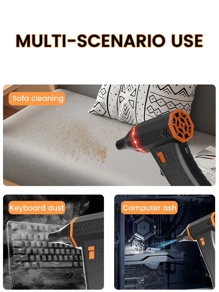 180000 RPM Electric Air Blower 8000mAh Turbo Jet Fan Brushless Motor 53m/s Violent Fan 3-gear Control Duster Cleaning Tools