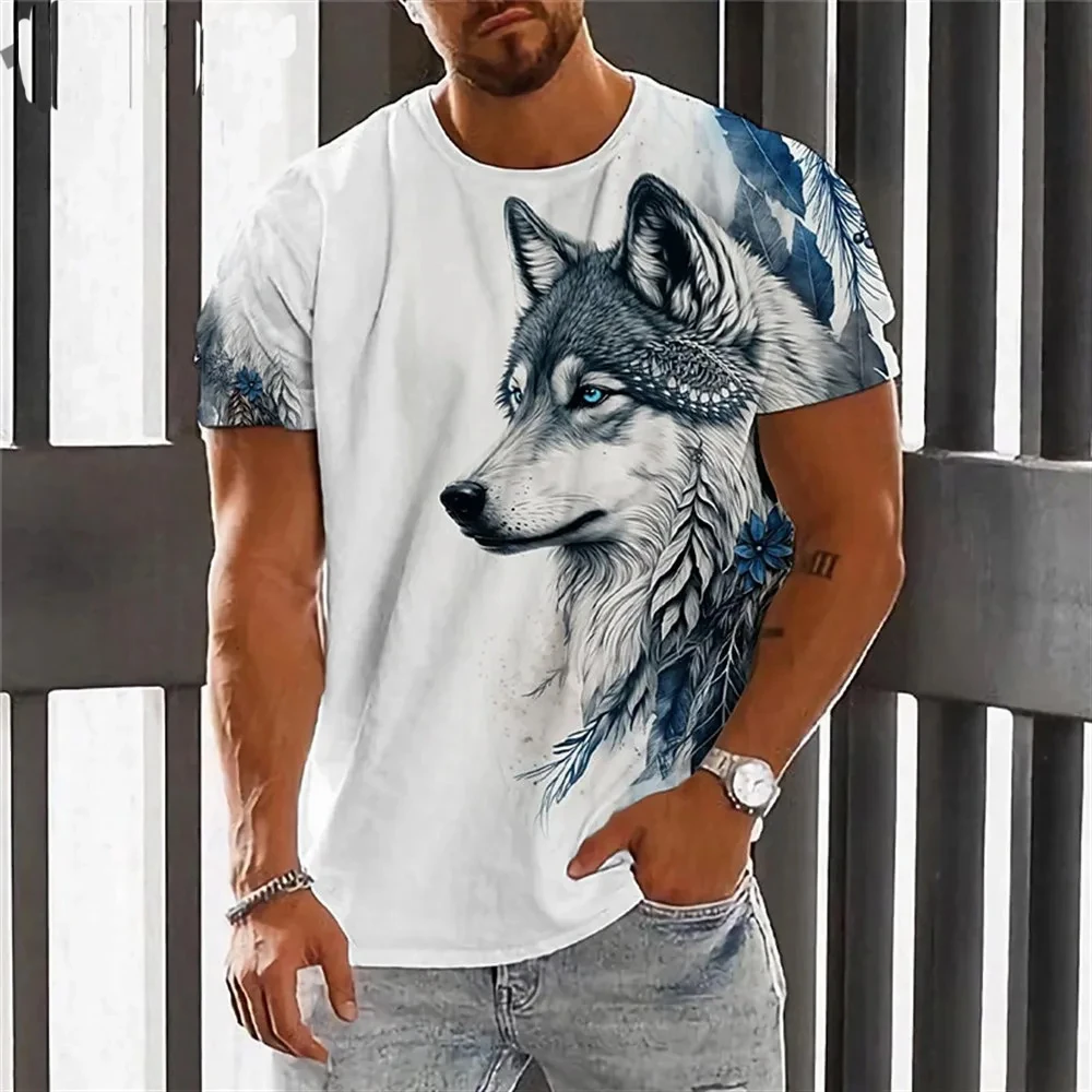 

3D printed Wolf pattern summer outdoor casual men's T-shirt Loose comfortable sports short-sleeved street fashion crewneck top