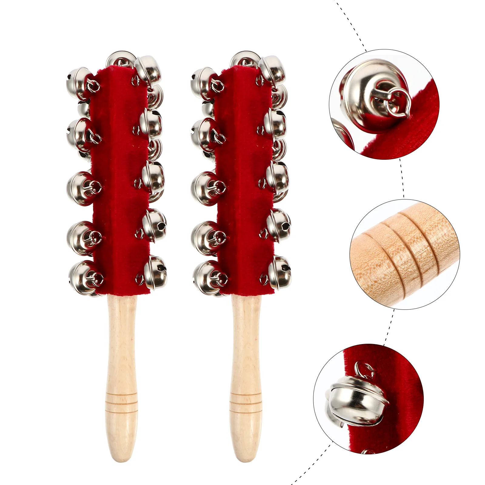 2 Pcs Hand Bell Kids Jingler Stick Music Instruments Red Cloth Percussion Toy Lightweight Safe Babies Hand Brain