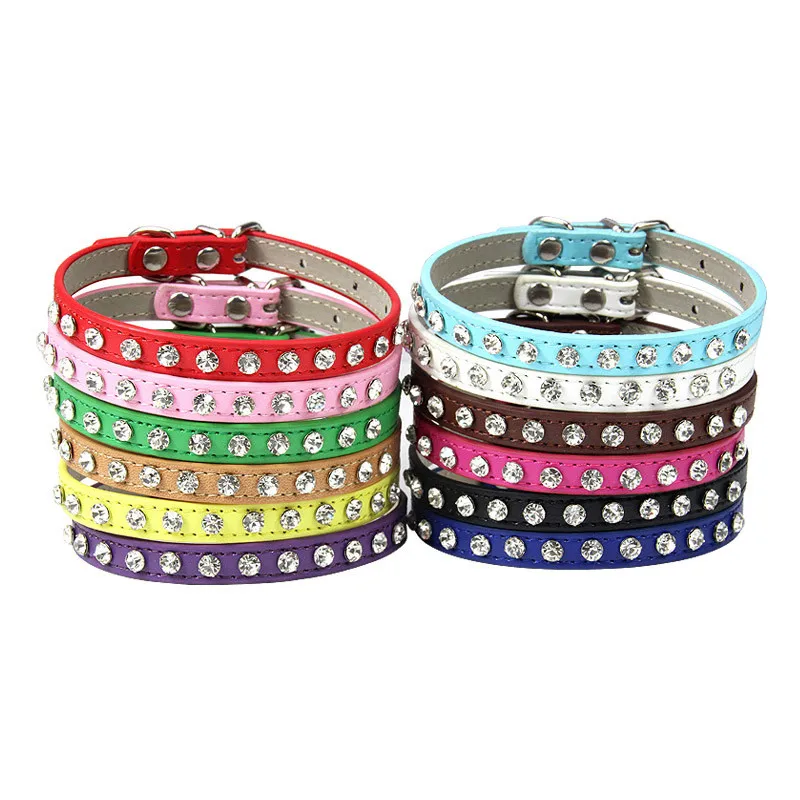 

Puppy Dog Collar Crystal Bling Rhinestone Pu Leather Puppy Cat Collars Necklace Neck Strap Personality Pet Products Collar