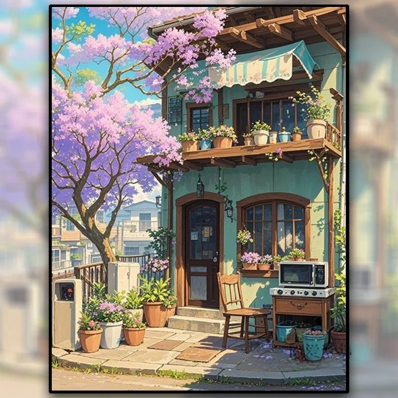 

Modern Minimalist Cross Stitch Diamond Painting Handmade Embroidery Beautiful Small Courtyard Landscape Home Fabric Art Kit