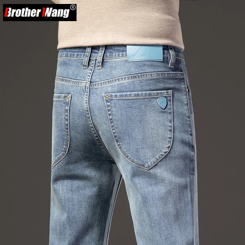 

2023 Autumn Men's Jeans Regular Straight Vintage Wash Classic Cotton Stretch Denim Pants Male Business Casual Brand Trousers