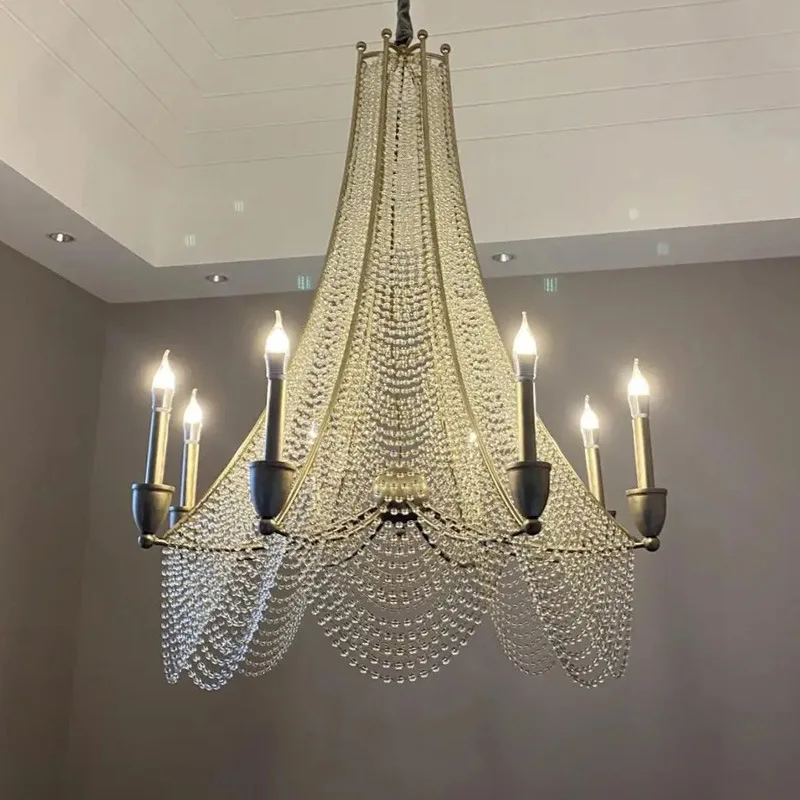 

Villa living room large chandelier French staircase crystal chandelier high-end light luxury