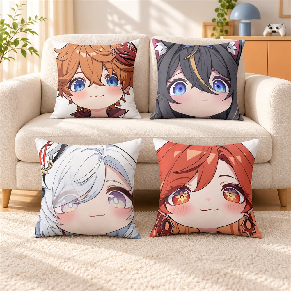 Diluc Tartaglia Genshin Impact Cushion Cover Soft Short Plush Pillow Cases Hidden Zipper Cutecore Sofa Bedroom Home Decor Gift
