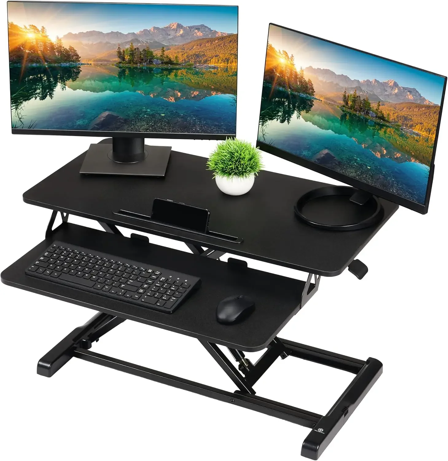 Standing Desk Converter - 32 Inch Adjustable Sit to Stand Up Desk Workstation, Particle Board, Dual Monitor Desk Rise