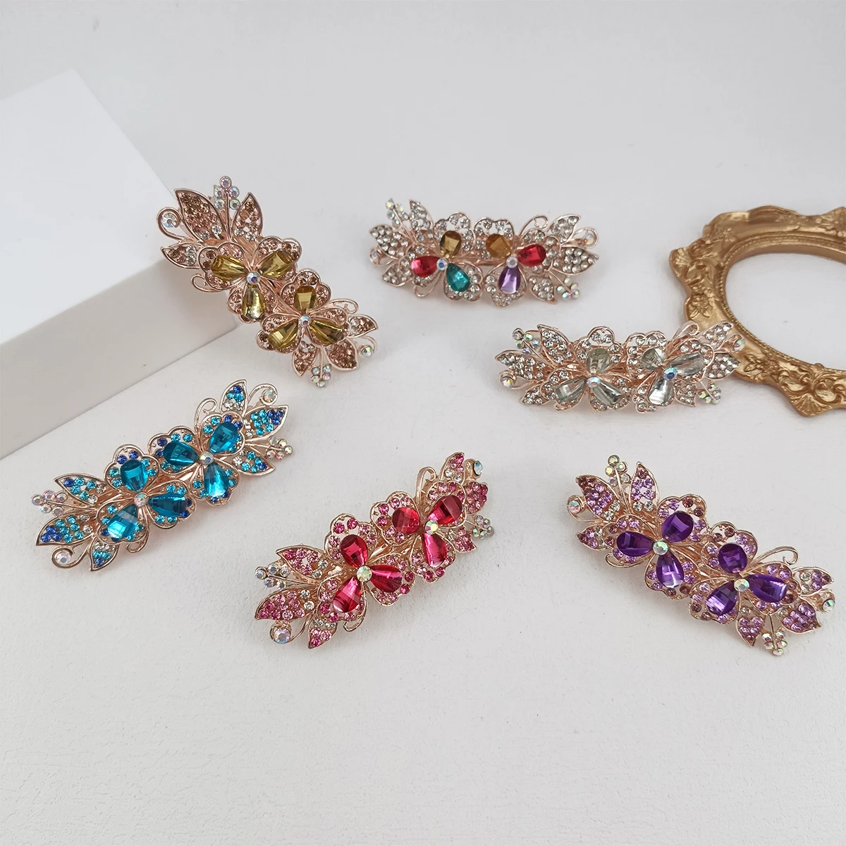 8.7cm Crystal Barrettes Bow Barrettes Alloy Headwear Peacock Spring Clip Rhinestone Hairpin Metal Hair Accessories Set of Orname