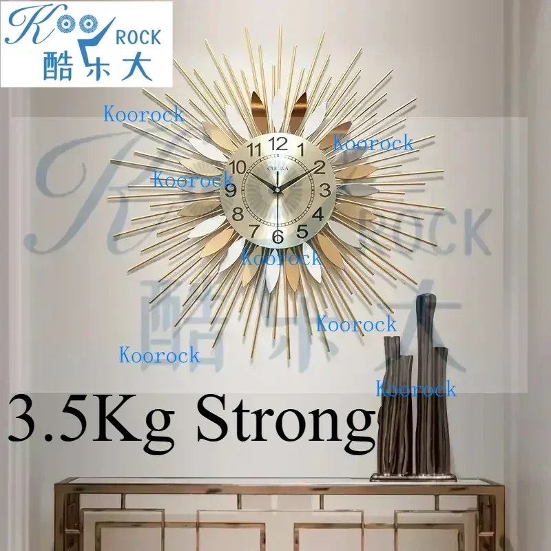 60cm Radiant Sun Wall Clock with Golden Iron Bars & Orange Flame Iron Plates, Heavy-Duty Design, Symbolizing Hope & Prosperity