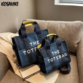 תיק תת-זרוע עם הדפס אותיות בנפח גבוה לנשים, מגמה חדשה בסגנון Y2K, תיקי כתף בצבעים נגדיים, תיקי ג'ינס