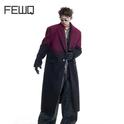 FEWQ Men's Niche Silhouette Gradient Coat Autumn Winter Design Knee Length Trench 2024 Contrast Color Male New Fashionn 24E2854