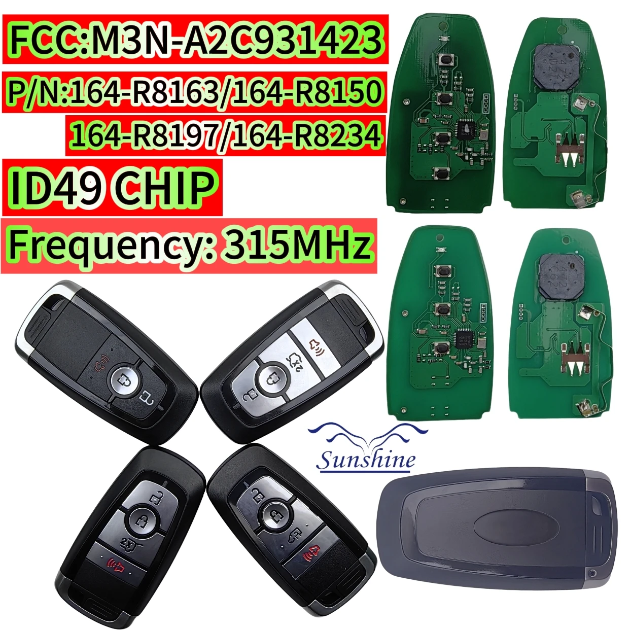 

M3N-A2C931423 For Ford car key Explorer Edge Mustang 2017-2020Bronco F250 F350 Ecosport ID49 Chip 315MHz Smart Remote Key