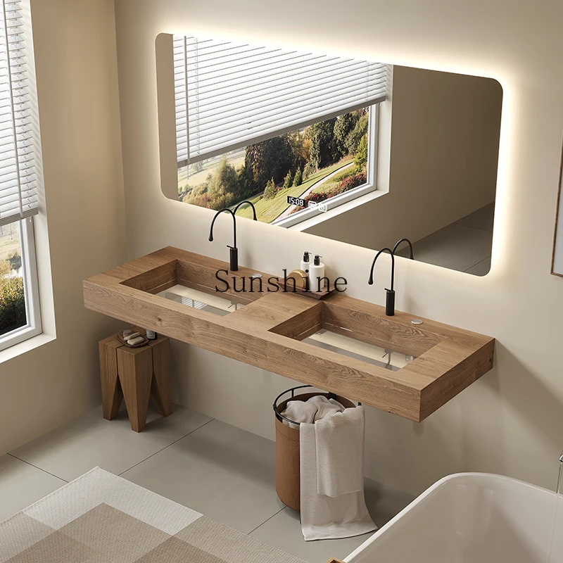 

Slate transparent glass bottom washbasin bathroom cabinet combination bathroom light luxury high-end customization