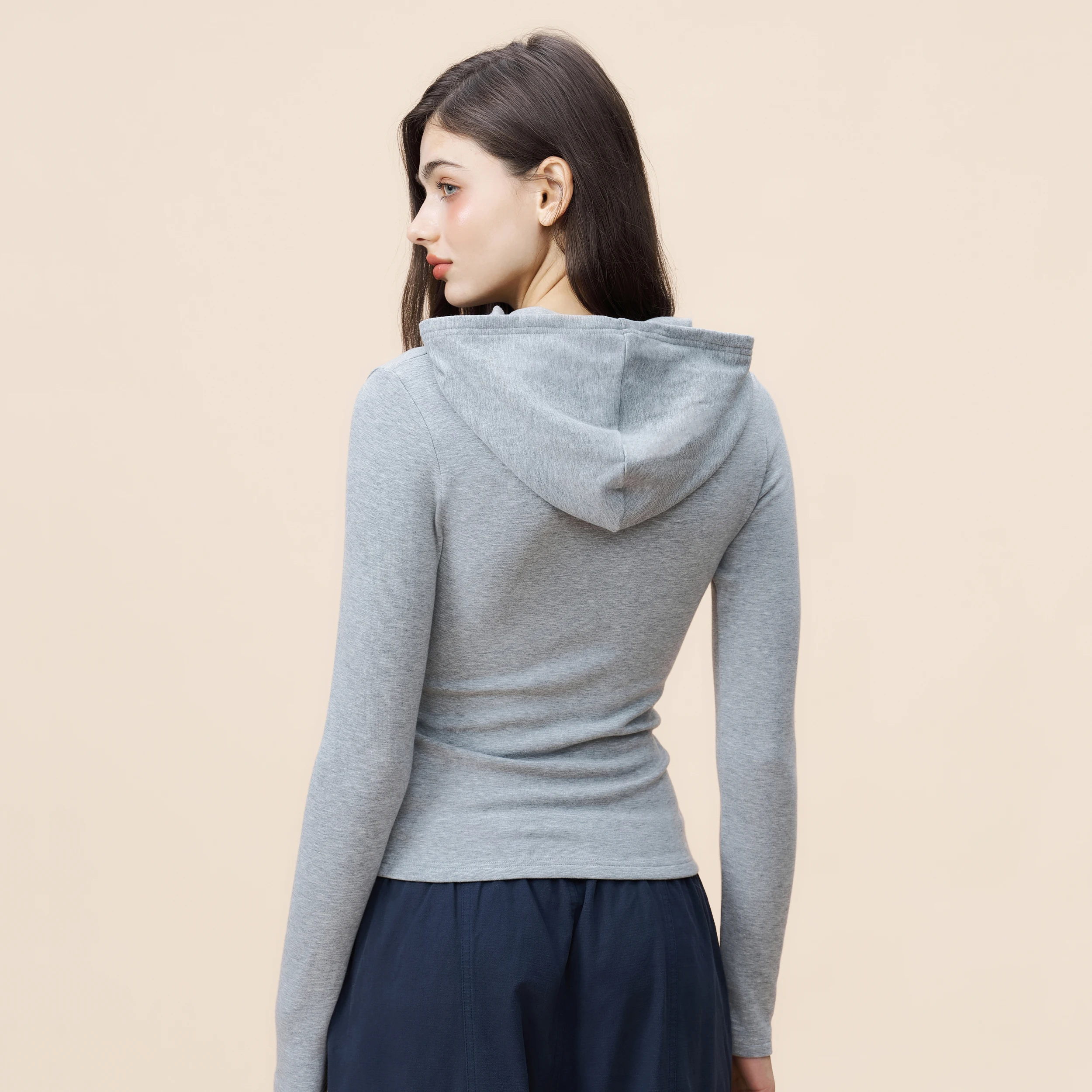 YESCCI Hooded Top Women 2026 Autumn New Crew Neck Letter Print Long Sleeve Stylish Slim Soft Stretch Casual Top Tee S55421196