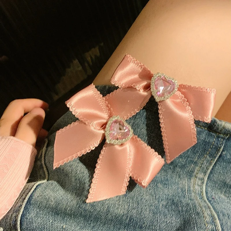 1/2pcs Sweet Pink Bow Hairpin Women Girls Y2K Retro Lace Zircon Heart Hair Clips Barrettes Elegant Crystal Love Headwears Gifts image 4