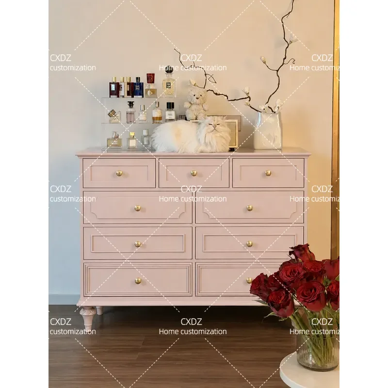 Pink Wall Mounted Storage Chest Solid Wood Large Capacity Locker for Living Room Entrance Bedroom Bedside Cabinet