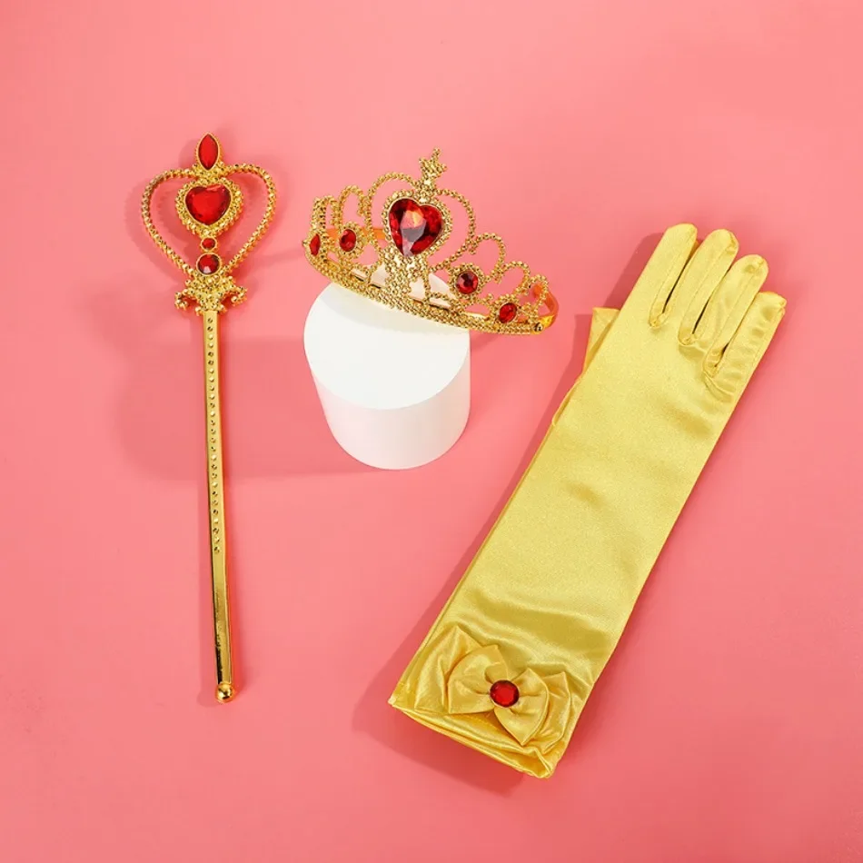 Princess Girls Belle Snow White Party Favors Gifts Set Crown Scepter Wand Necklace Gloves Baby Photography Props Accessories