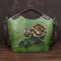 Bolso de hombro hecho a mano con relieve para mujer, bolsos de piel auténtica, bolsos de diseñador de lujo con flores para mujer, novedad de 2025