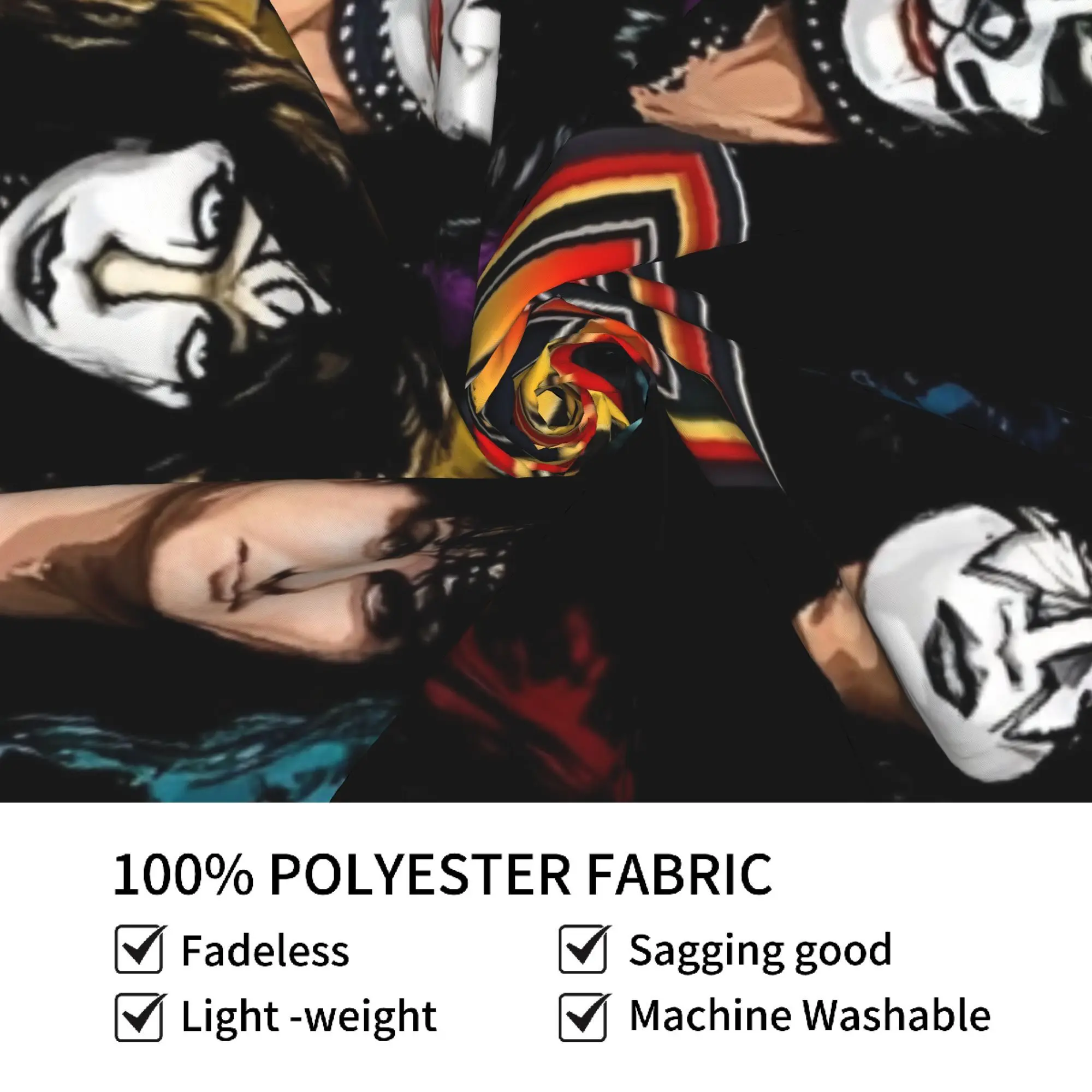Iconic KISS Army Tapestry Featuring Legendary Band Members in Their Signature Makeup, Perfect for Fans and Ideal for Adding