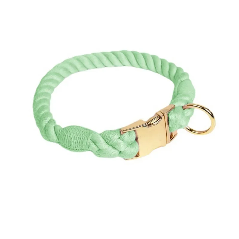 

Hand woven gradual change colored cotton rope dog leash collar set