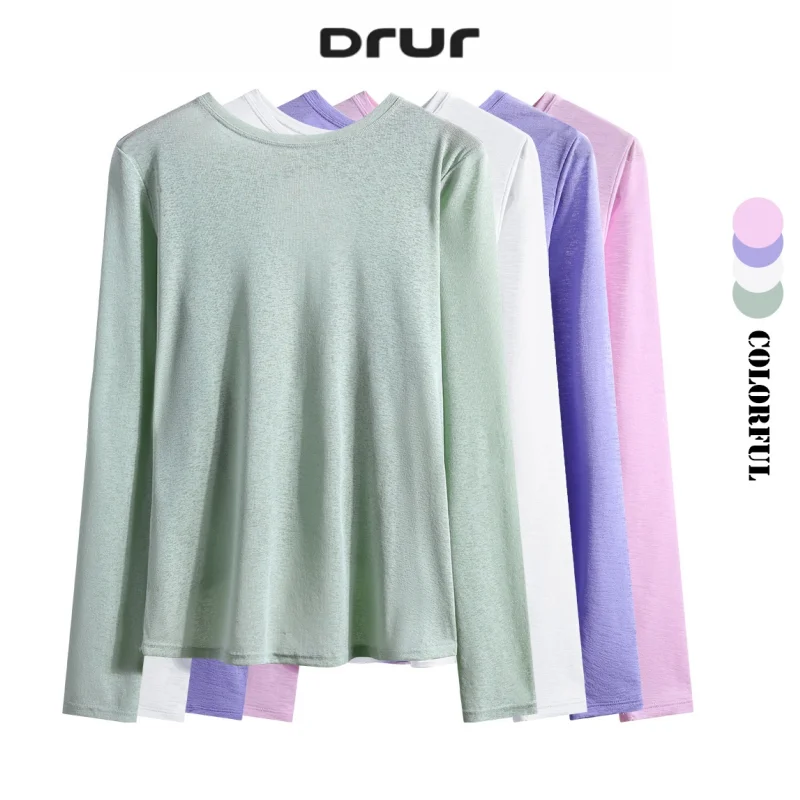 DRUR Yoga Tops Open Back Lightweight Thin Sun Protection Sports Shirt Quick Dry Workout Clothes for Women Hiking Running Top New