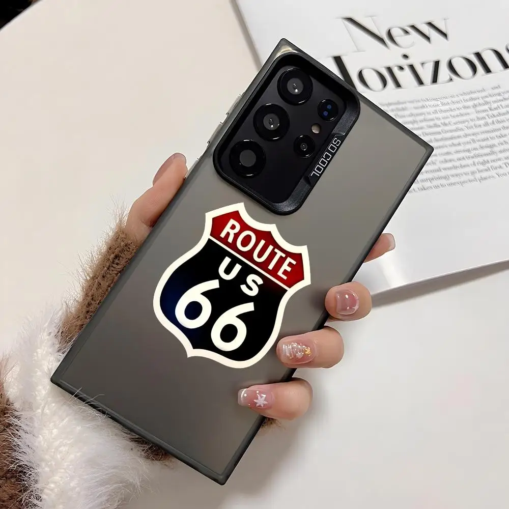 Funda de teléfono con logo de America Route 66 para Samsung Galaxy S25 Edge S24 S23 S22 S21 S20 Ultra Funda de silicona plateada