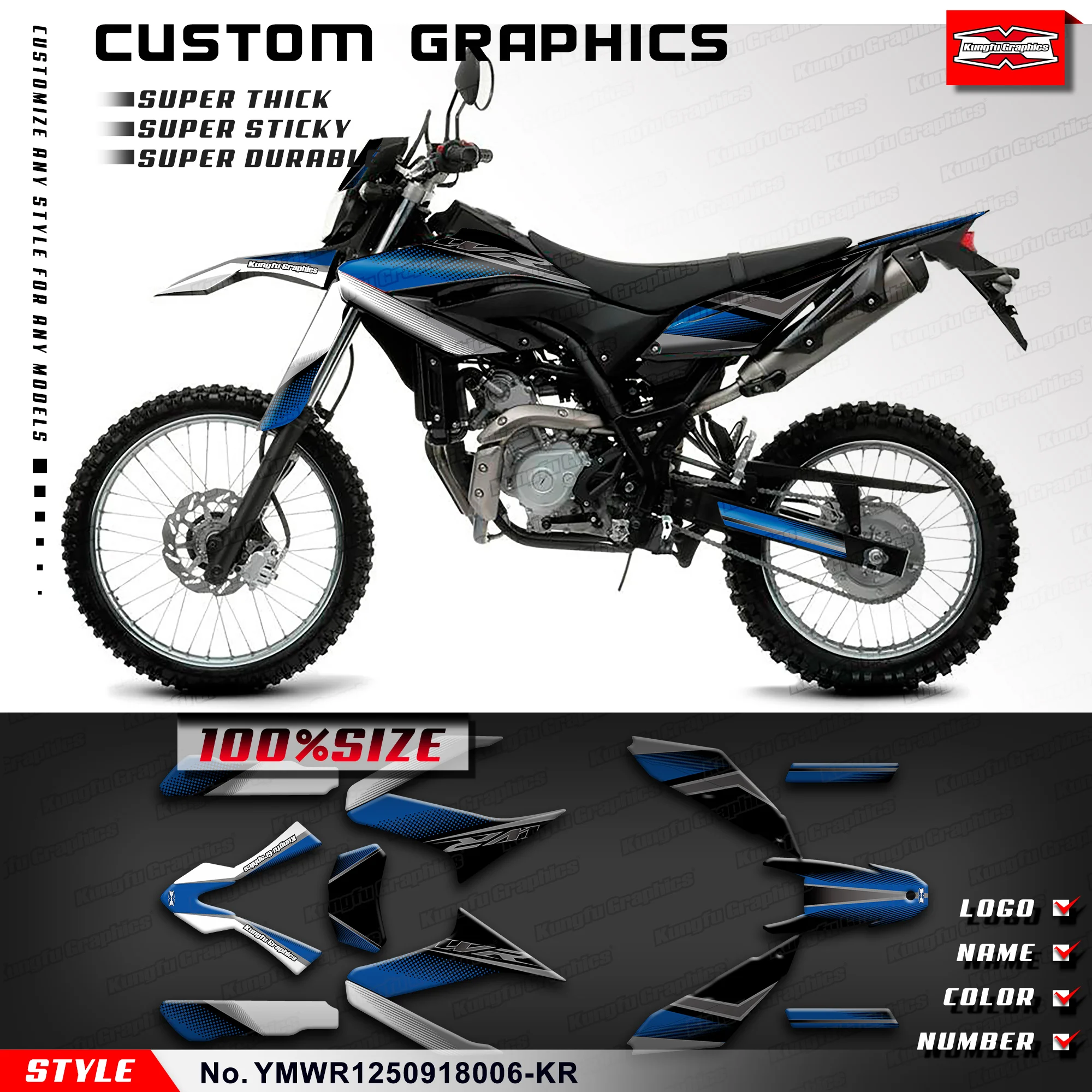 

KUNGFU GRAPHICS Racing Stickers Kit Wrap for Yamaha WR125R WR125X WR125SM WR155R 09 10 11 12 13 14 15 16 17 18,YMWR1250918006-KR