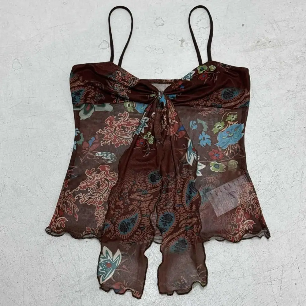 عارضة مطوي زهرة شفافة بروتيل أكمام الحلو الخامس الرقبة الطباعة مشد الكورية نمط الدانتيل يصل سليم المحاصيل قمم السيدات #3