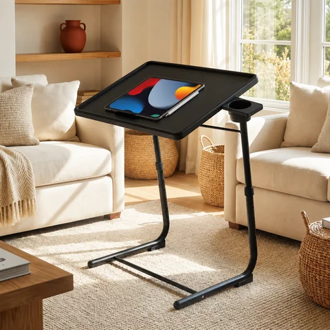 Adjustable TV Tray Table, Foldable TV Dinner Tray with 6 Height & 3 Tilt Adjustments, Portable Laptop Bed Table with Cup Holder,1Pack/2Packs