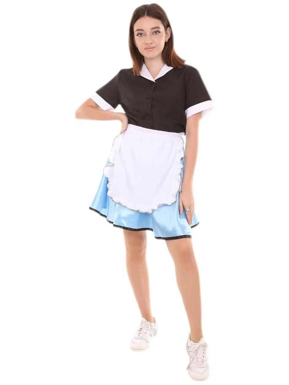 Black And White Retro 50s Maid Uniform Dress Halloween Performance Costume Three Piece Set Women's Clothing Student Uniform