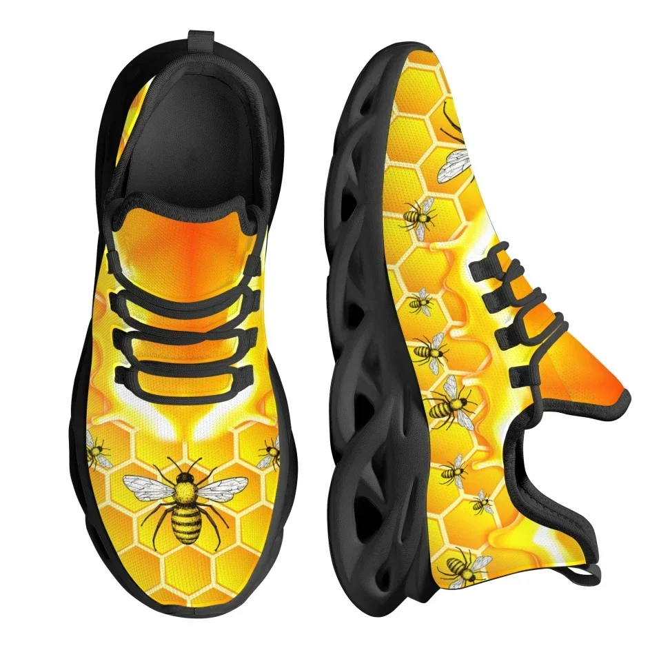 Yellow Honey Bee Pattern Female Platform Sneakers Light Mesh Shoes Women Footwear Outdoor Casual Shoes Flat Zapatos