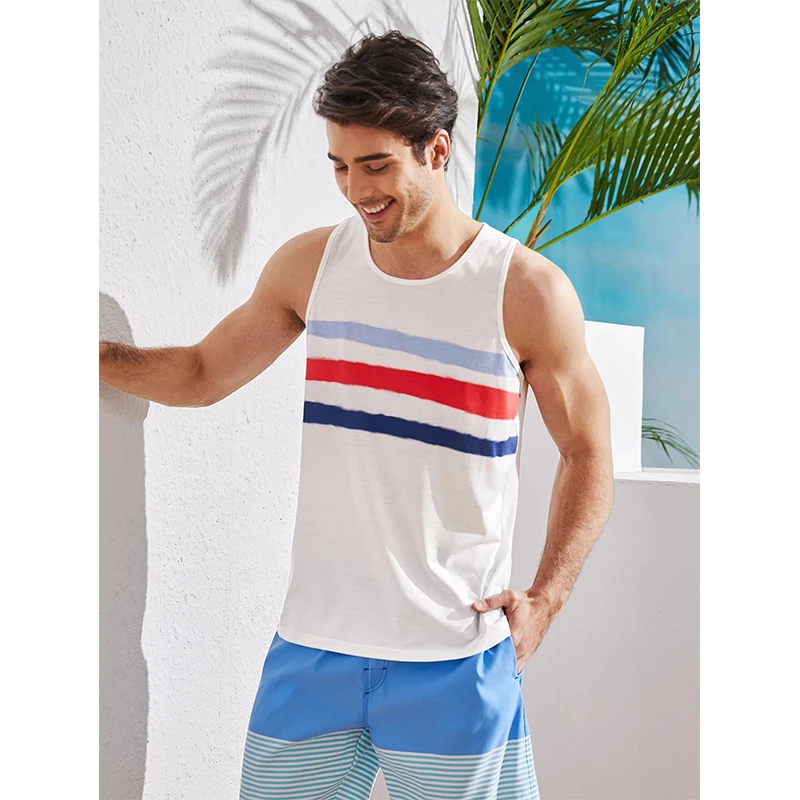 Vintage Striped Graphic Tank Tops For Men Fashion Casual Summer