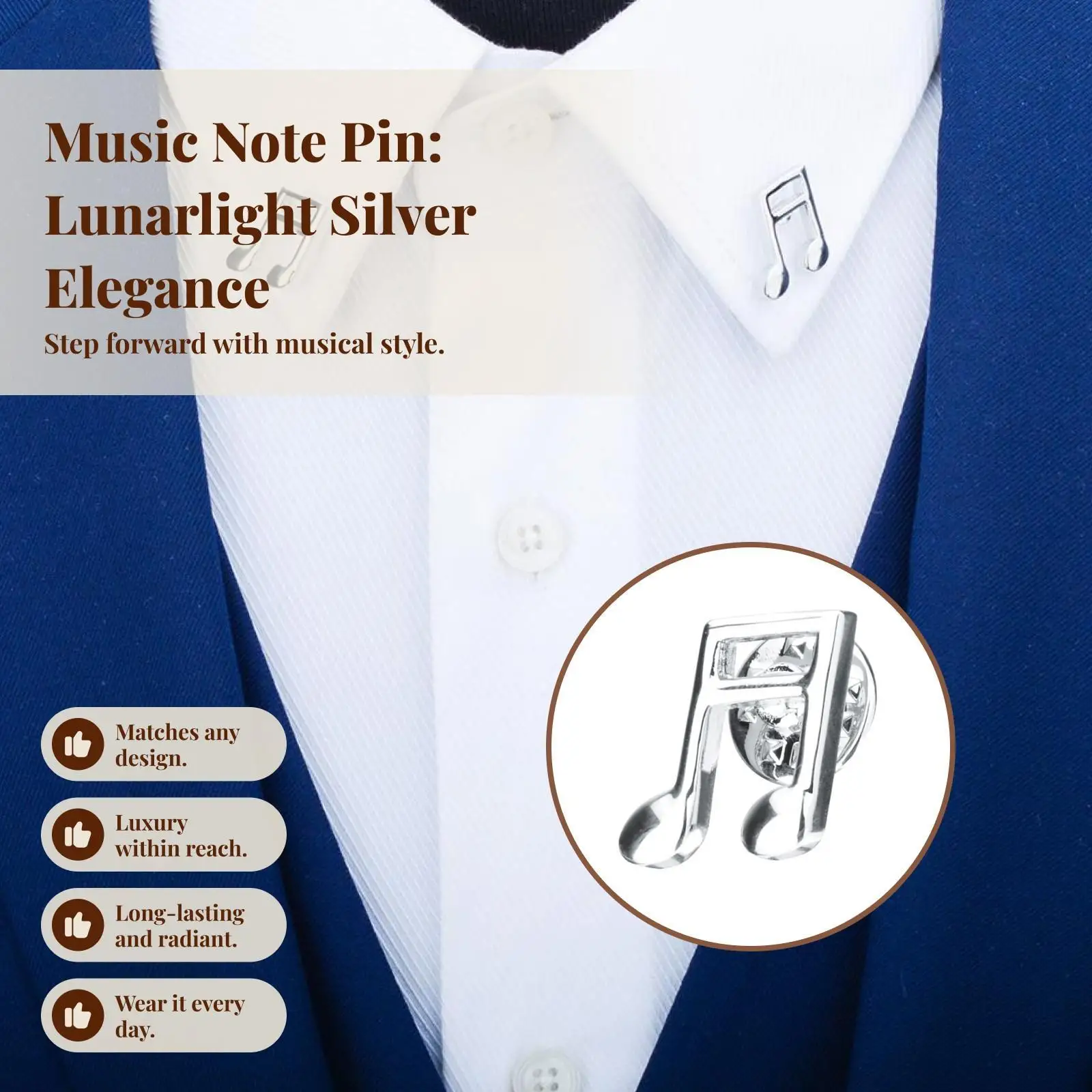Brass Music Note Lapel Pin Brooch for Suits Shirt Hat Trendy Collar Badge Musician Charm Jewelry Gift for Daily Wear