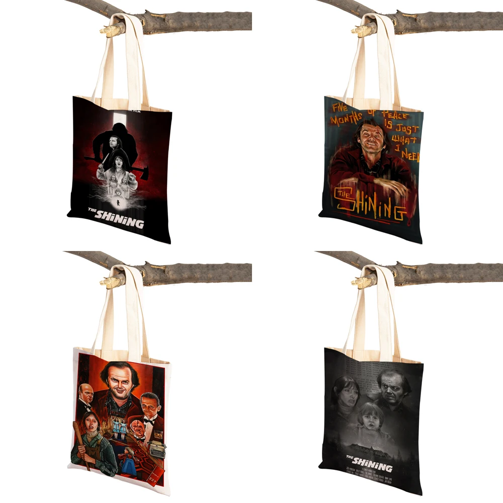 Bolso de compras de lona para mujer, bolsa de mano de viaje de dibujos animados, plegable, reutilizable, película de terror, The Shining Lady,