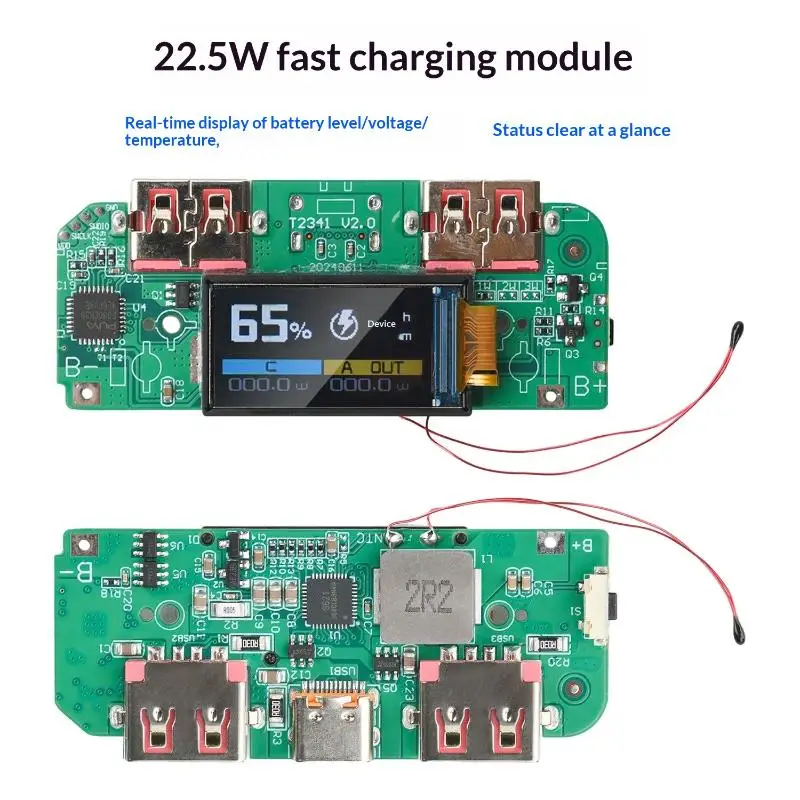 22.5W Fast Charging Module For DIY Power Bank PD QC VOOC 3.7V Lithium Battery Charger Board Circuit Protection With LED Display