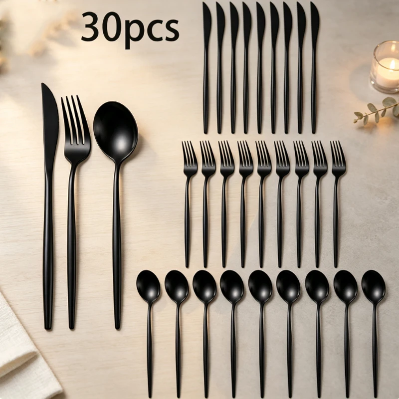 30pcs Portuguese stainless steel tableware, including knives, spoons and forks, is a must-have item for restaurants and hotels.
