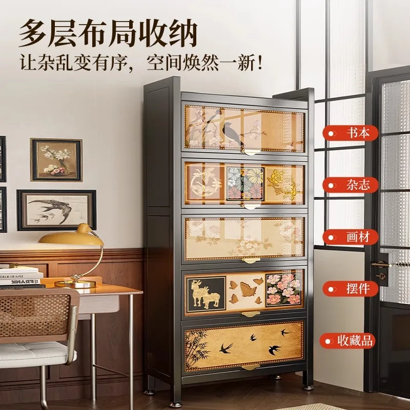 Medieval steel bookshelf with door dustproof children's bookcase integrated wall storage cabinet floor shelf storage cabinet