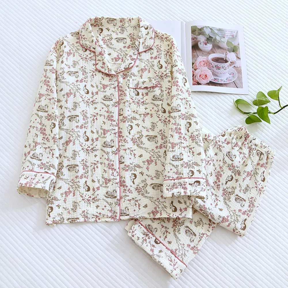 Gift Female Pajamas For Women Cotton Sleepwear Pijamas For Women’s Nightie Floral Print Nightwears For Ladies Homewear