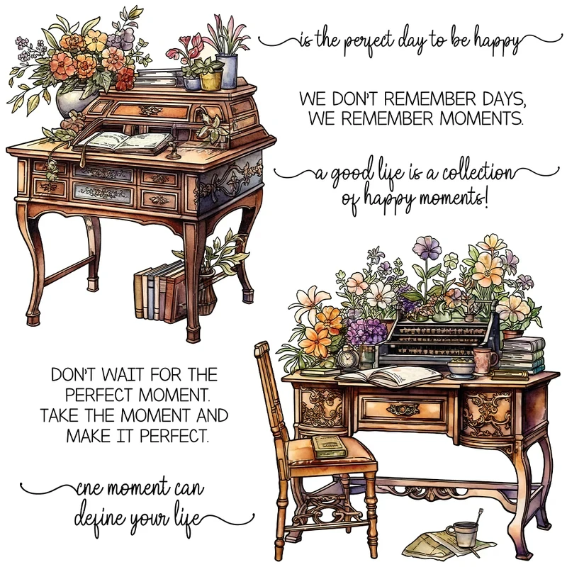 

Flowers On Desks Christmas Cutting Dies Clear Stamp DIY Xmas Scrapbooking Metal Dies Silicone Stamp For Cards Albums
