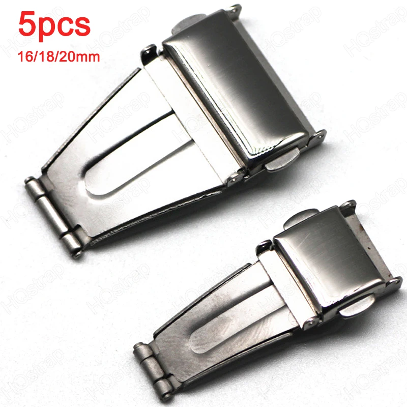5pcs Folding Buckle 16mm 18mm 20mm Watch Repair Tools Watch Straps Clasp Watches Accessories Stainless Steel Double Press Button