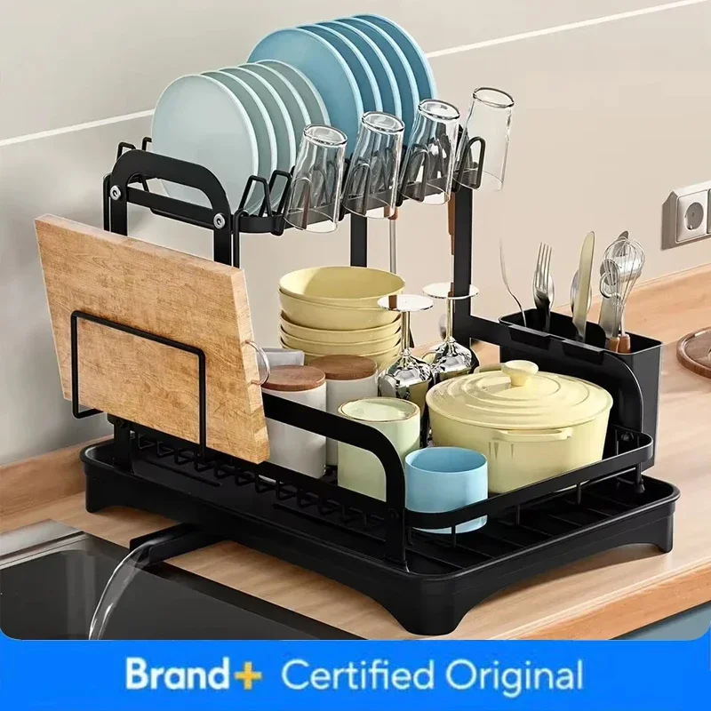 

2-уровневая сушилка для посуды, чаша, стеллаж для хранения, сушилка для кухонной посуды со сливной корзиной, органайзер для столовой посуды, сливная доска