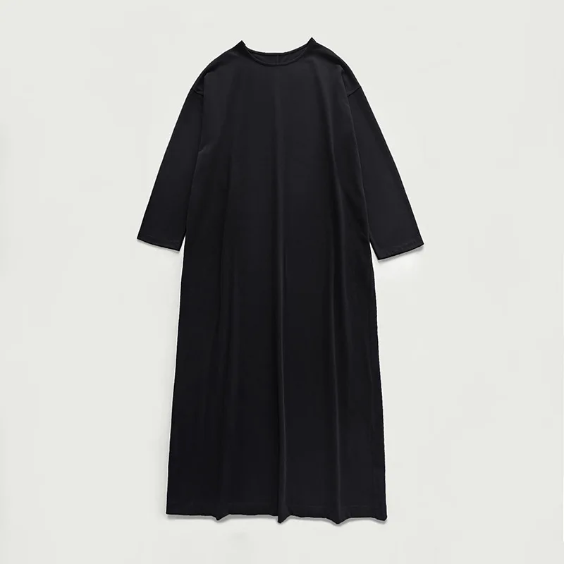 Early Spring Minimalist Loose T-shirt Dress Velvet Cotton Off-shoulder Long-sleeved Silhouette Long Dress