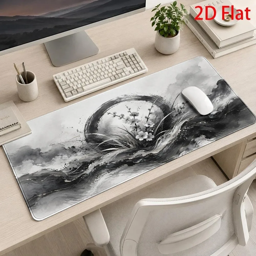 Japanese Zen-style Garden Mouse Pad - Compatible with Desktops/Laptops - Cherry Blossom Ink Wash Desktop desk accessories