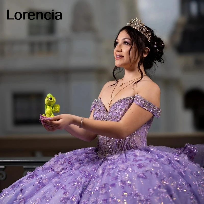 Lorencia levandule lékařská quinceañera šaty bál talár 3D květinová krajky nášivka korálkování mexické korzet sladké 16 vestidos de 15 años YQD820