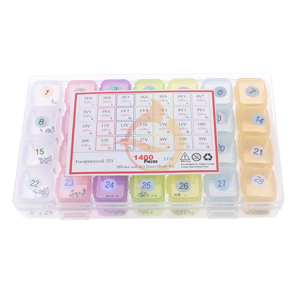 1400 шт. 28 Вalue SOD-323 Комплект стабилитронов SMD 2,0 В 3 В 3,9 В 4,3 В 4,7 В 5,1 В 6,8 В 7,5 В 8,2 В 10 В 12 В 15 В 18 В 20 В 22 В 24 В 30 В 33 В 39 В