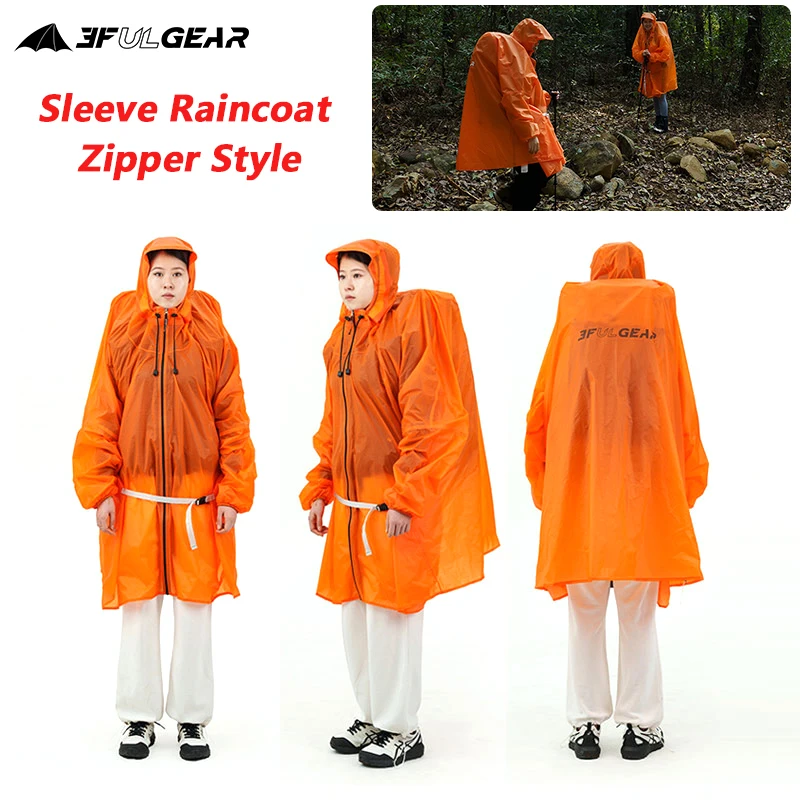 

3F UL GEAR Ultralight Raincoat Zipper Long Sleeve Waterproof 210T/15D Outdoor Camping Travel Hiking Rain Poncho Jacket Women/Men